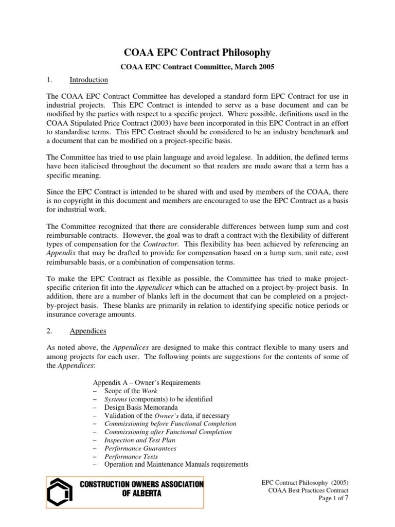 EPCM Contract Philosophy General Contractor Deductible