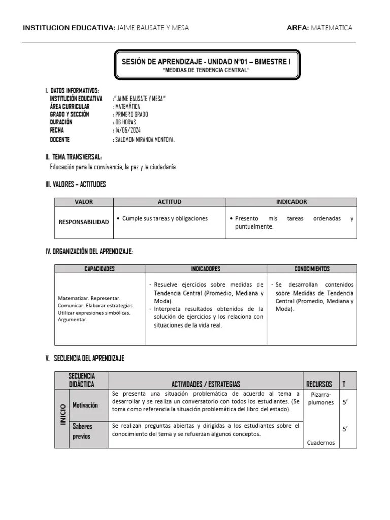 MEDIDAS DE TENDENCIA CENTRAL PRIMERO PDF Ciencia cognitiva