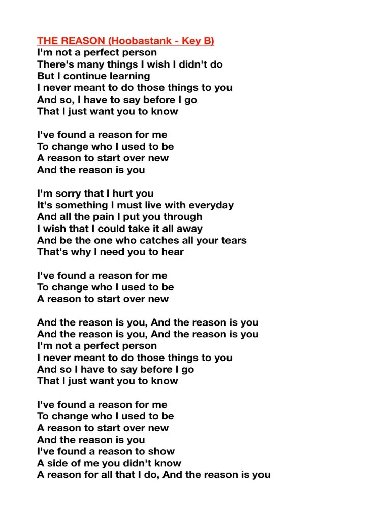 The Reason Lyrics Hoobastank (AayDee Cover) PDF Language Arts