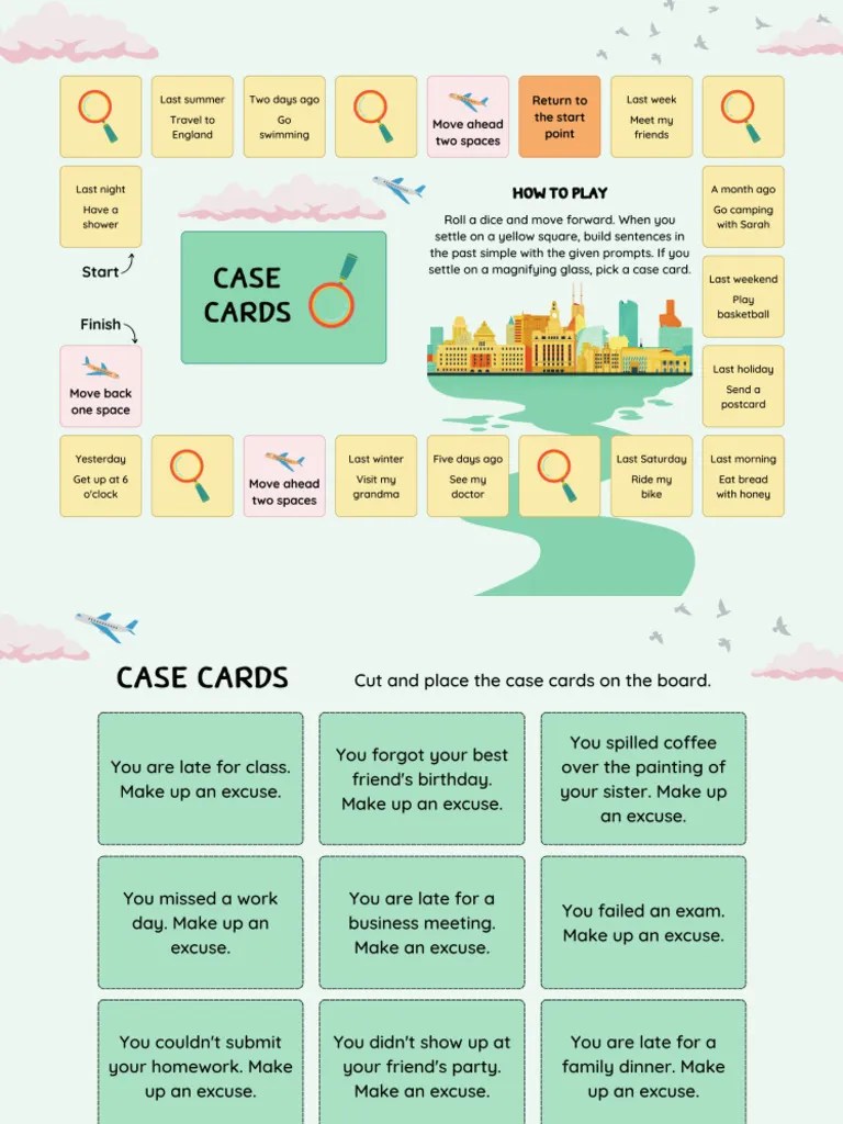 Colourful Fun Simple Past Tense English Grammar English Board Game PDF