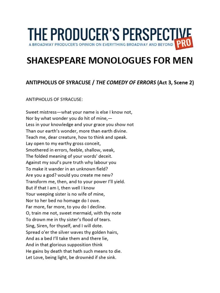 Comedic Shakespeare Monologues for Men | PDF | The Comedy Of Errors