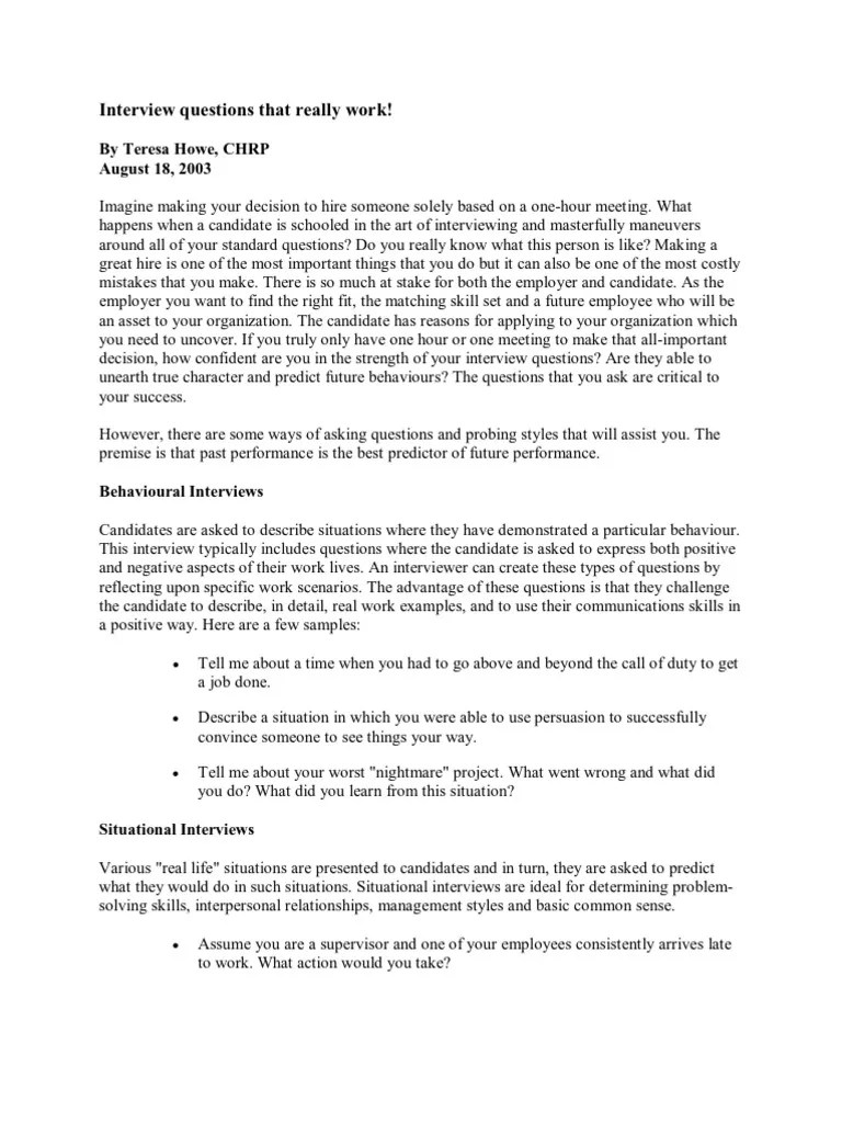 Interview Questions That Really Work Job Interview Competence