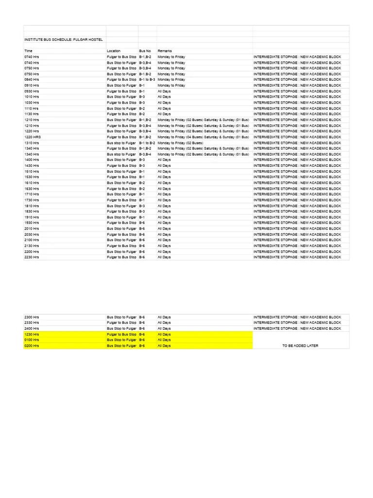 Bus schedule PDF Bus Bus Transport
