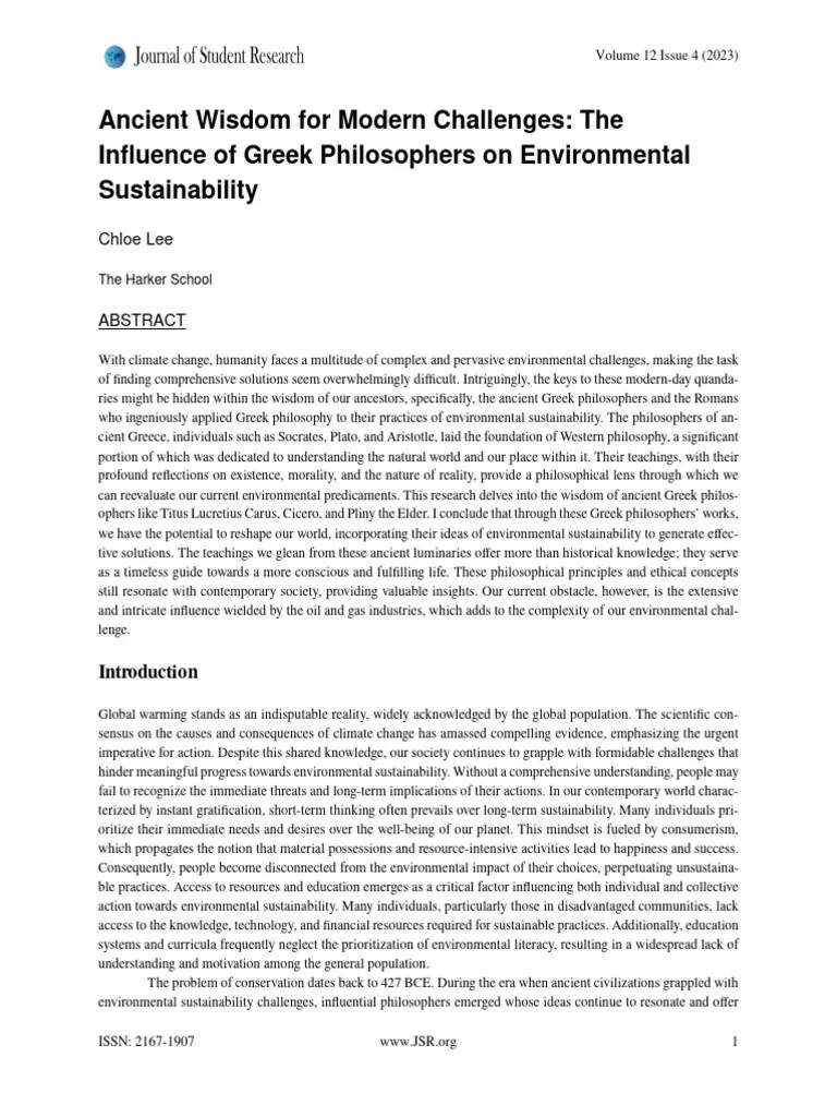 Ancient Wisdom for Sustainability PDF Sustainability Lucretius