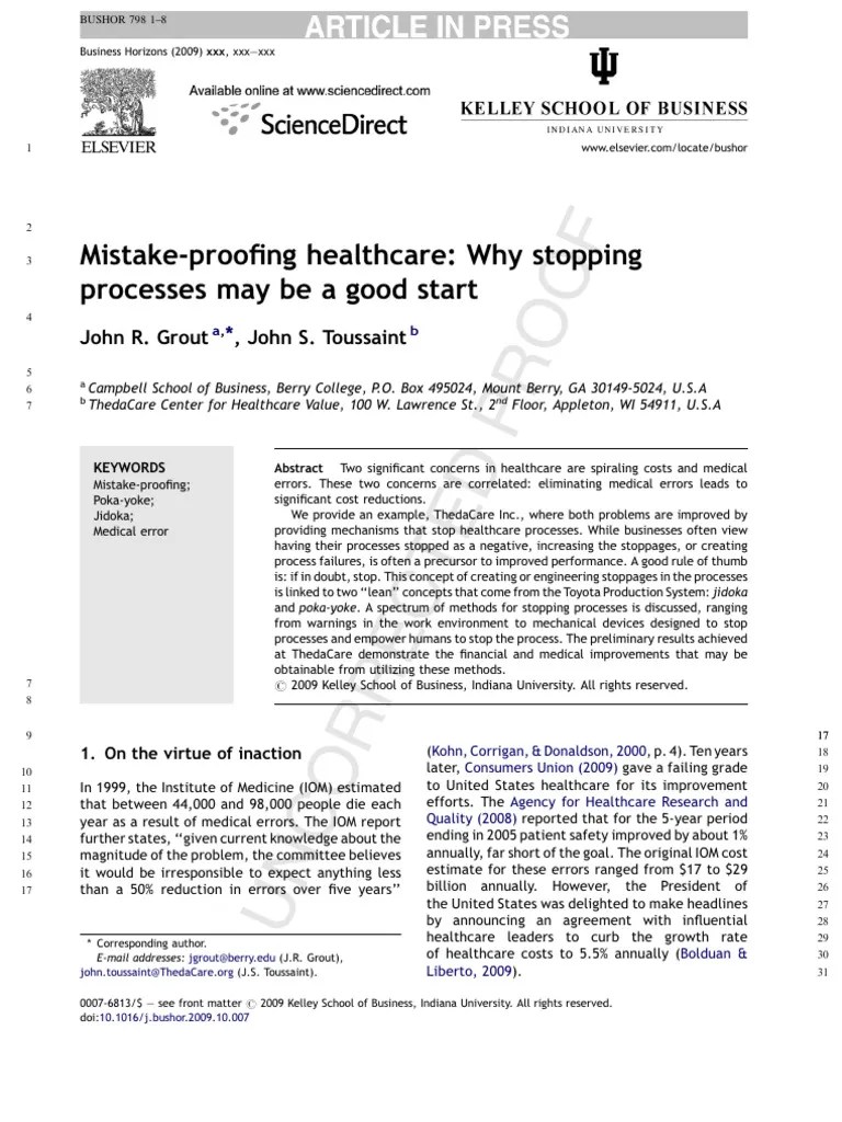 MistakeProofing Healthcare Processes PDF Nursing Patient Safety