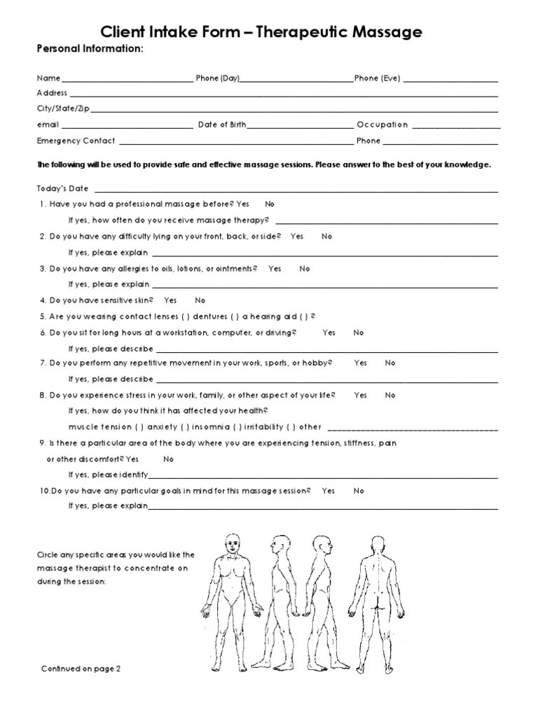 Massage Client Intake Form | PDF | Massage | Physician