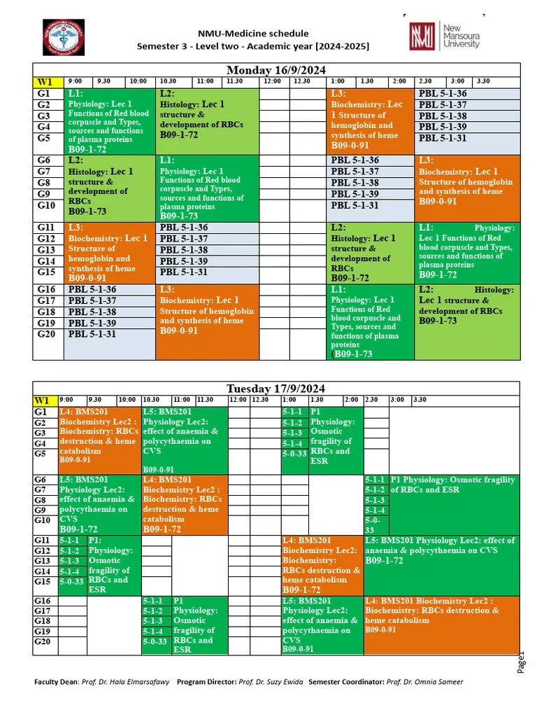 NMU Medicine Semester 3 Schedule Fall 2024 Vesrsion 22 2 PDF Red(03)