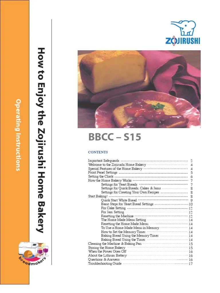 Zojirushi Bread Maker Manual PDF Breads Dough
