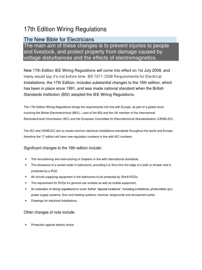 17th Edition Wiring Regulations PDF Electrical Wiring Ac Power