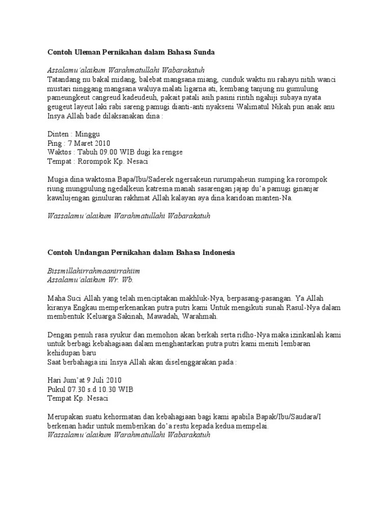 Contoh Uleman Pernikahan Dalam Bahasa Sunda
