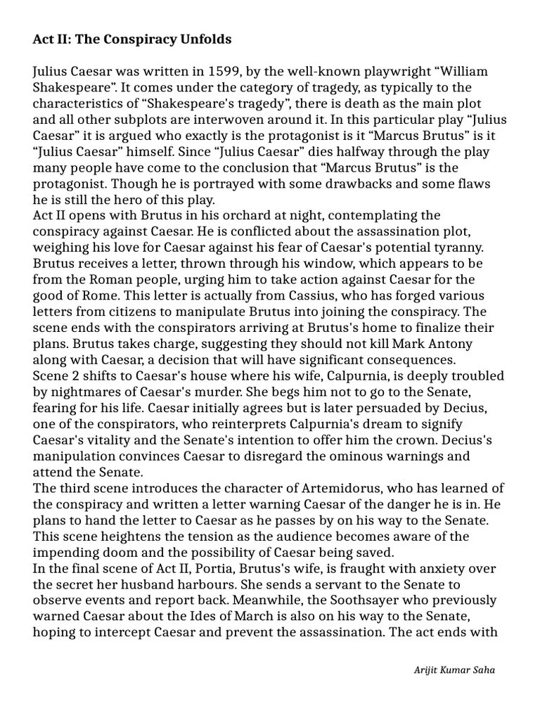 Act II The Conspiracy Unfolds PDF Julius Caesar