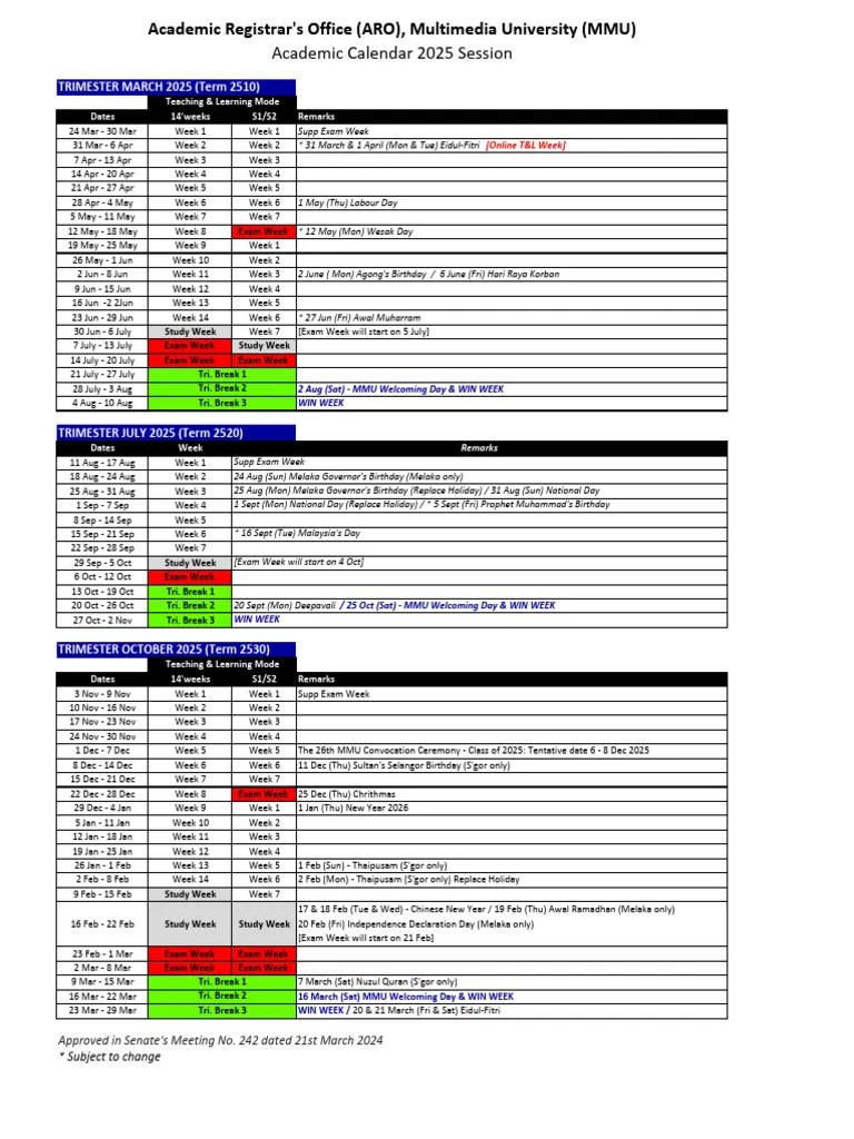 Academic Calendar 2025 Session PDF