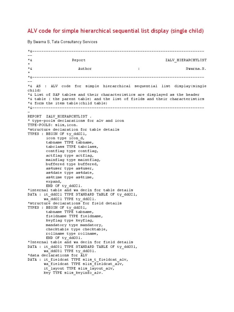 ALV Code for Simple Hierarchical Sequential List Display Information
