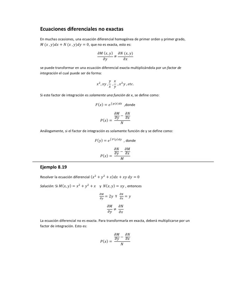 Ecuaciones Diferenciales No Exactas