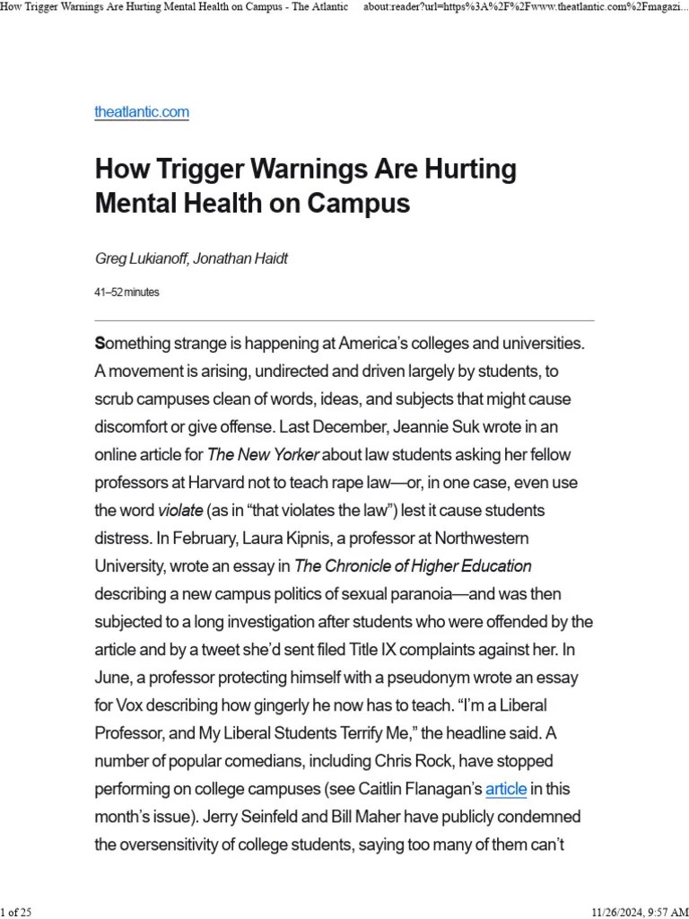 Impact of Trigger Warnings on Campus Mental Health PDF Sexual