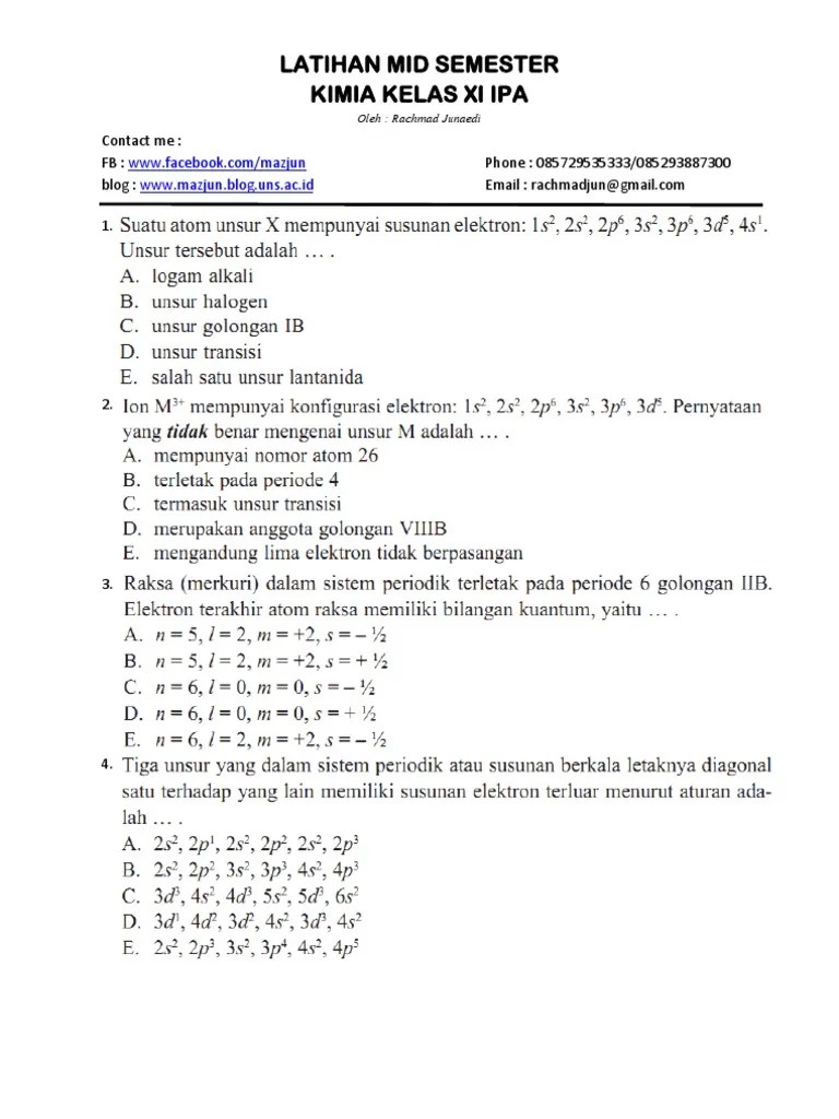 Soal Uts Kimia Kelas 11 Semester 1 Kurikulum 2013