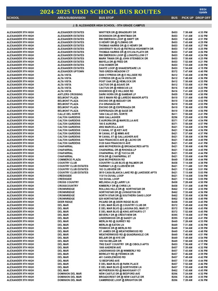 UISD 20242025 Bus Routes Guide PDF