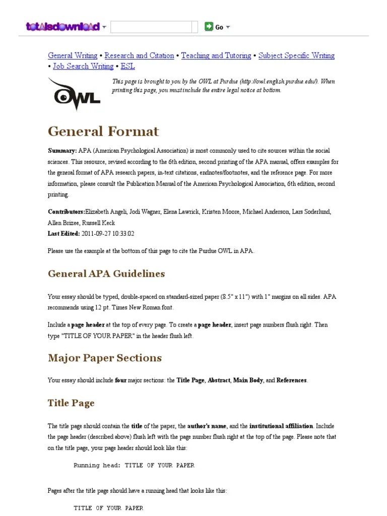 Purdue OWL APA Formatting and Style Guide PDF