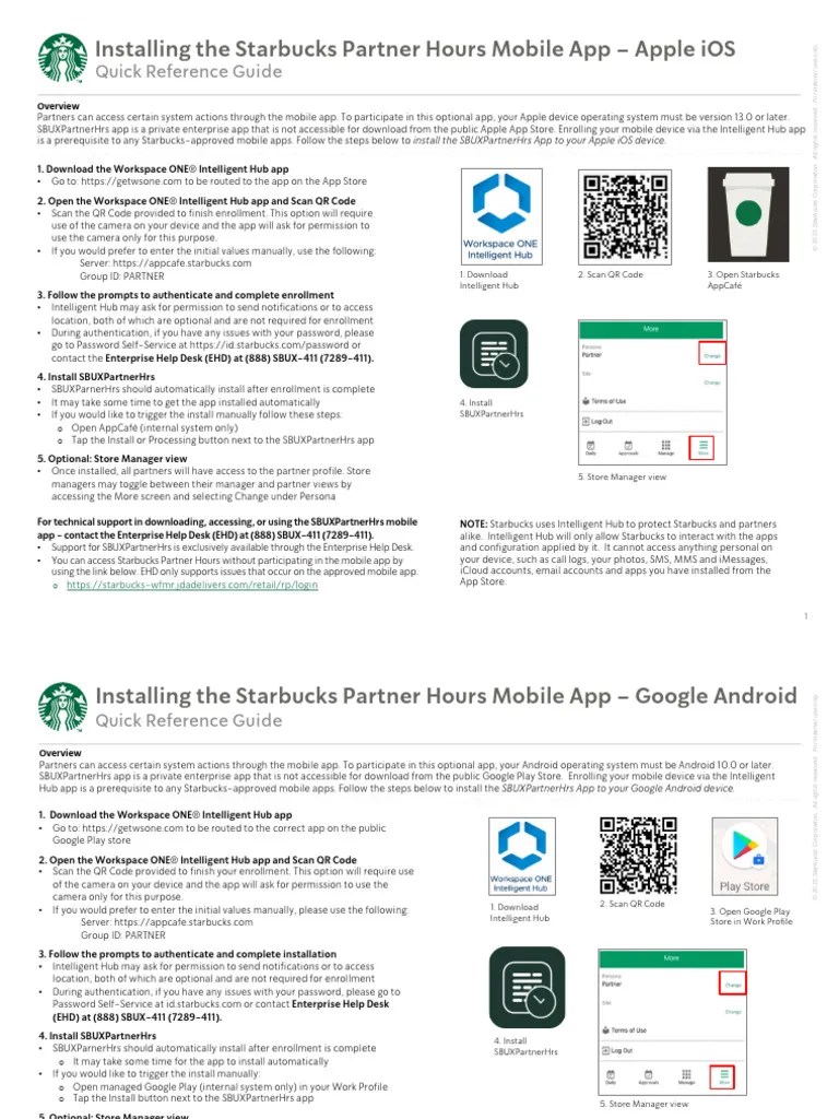 Starbucks Partner Hours Mobile App Quick Reference Guide PDF
