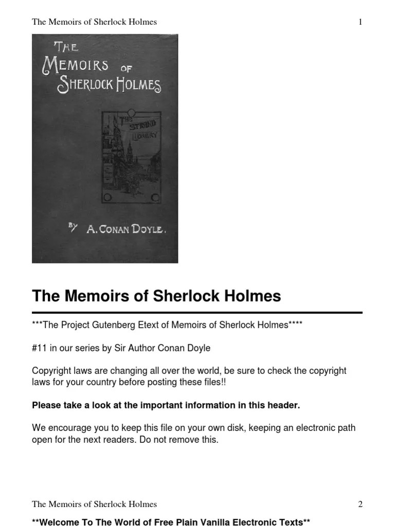 The Memoirs of Sherlock Holmes Sherlock Holmes Royalty Payment
