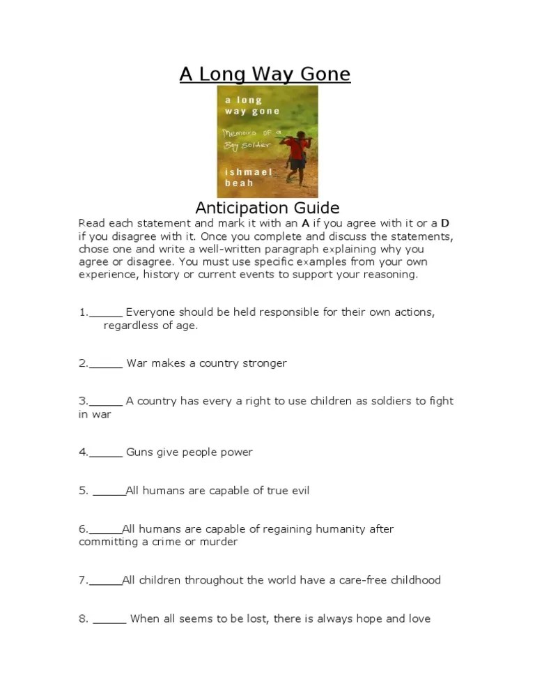 A Long Way Gone Anticipation Guide