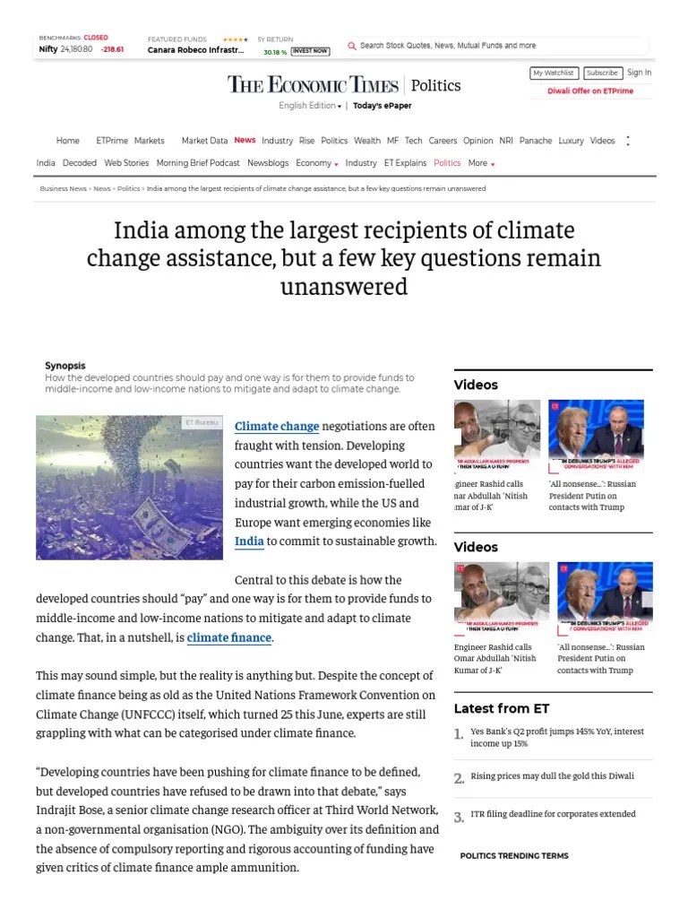 The Economic Times Climate Finance India Among The Largest Recipients