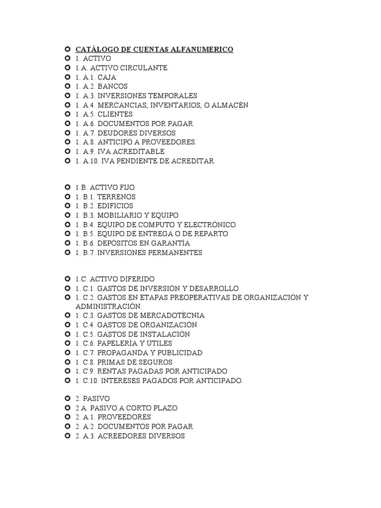 CATÁLOGO DE CUENTAS ALFANUMERICO