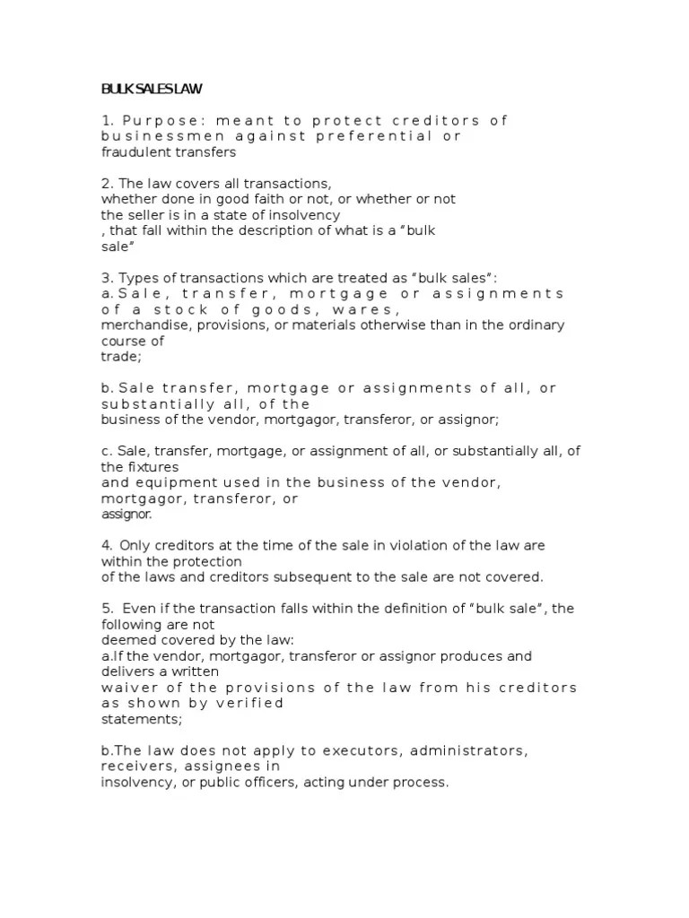 Bulk Sales Law PDF Assignment (Law) United Kingdom Insolvency Law