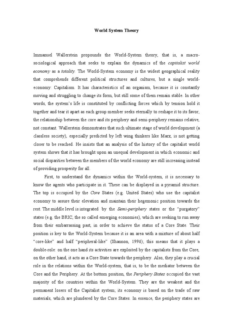 First Essay WorldSystem Theory World Systems Theory Capitalism