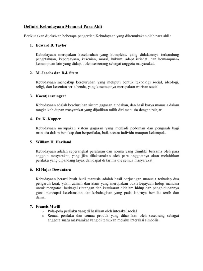 Definisi Kebudayaan Menurut para Ahli | PDF