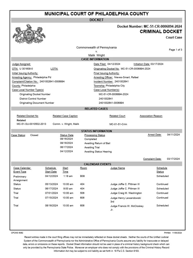 CP Docket Sheet PDF Bail State Court (United States)