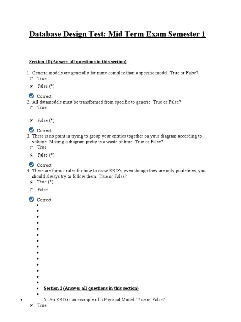Database Design Semester 1 MidTerm Results) Data Model Information