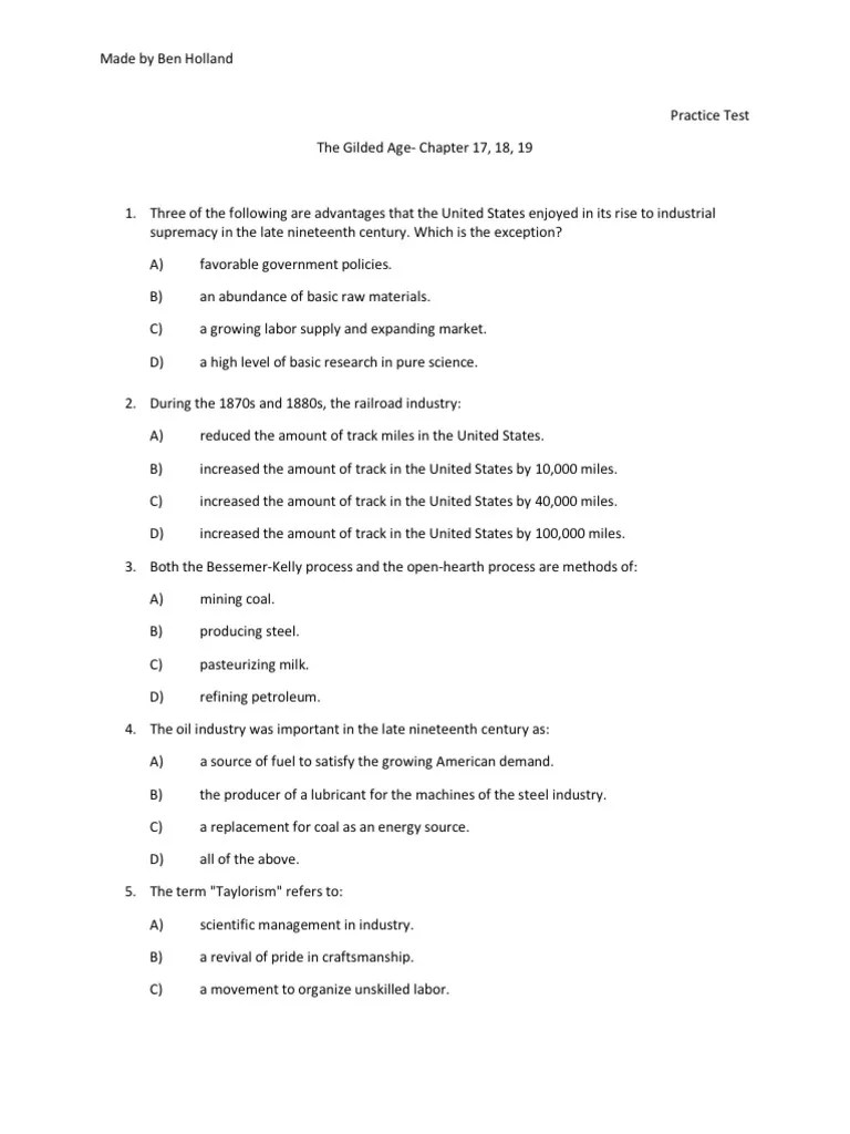Gilded Age Test People's Party (United States) Free Silver