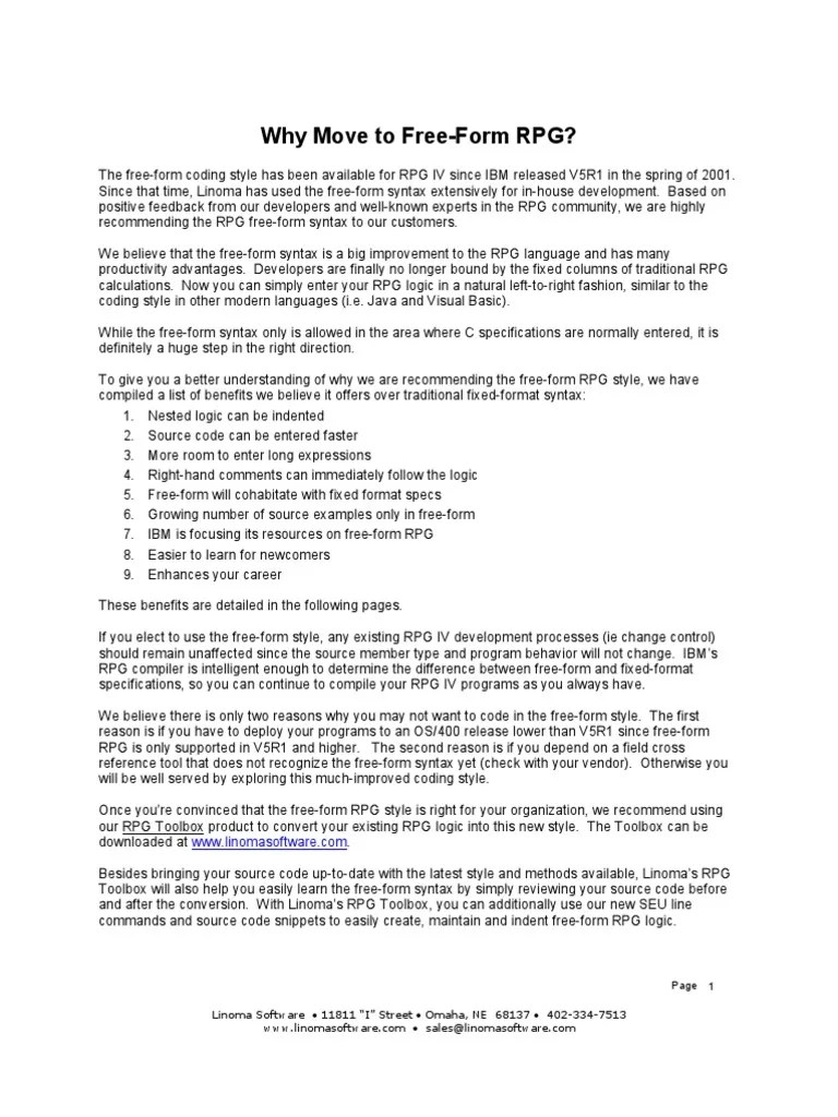 Free Form RPG Examples Ibm Rpg Ibm System I