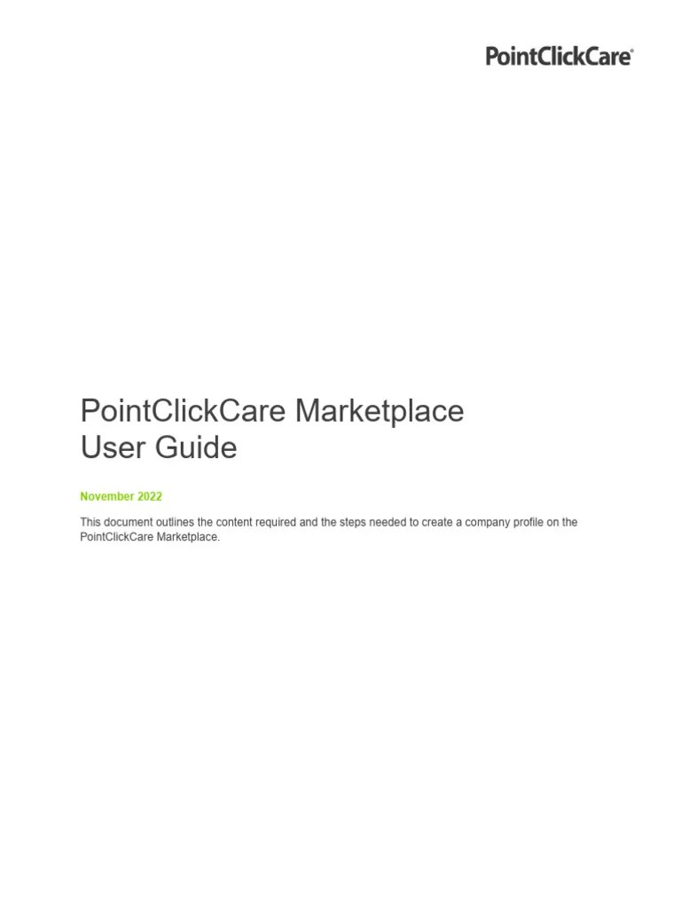 PointClickCare Marketplace Listing Creation User Guide PDF Login