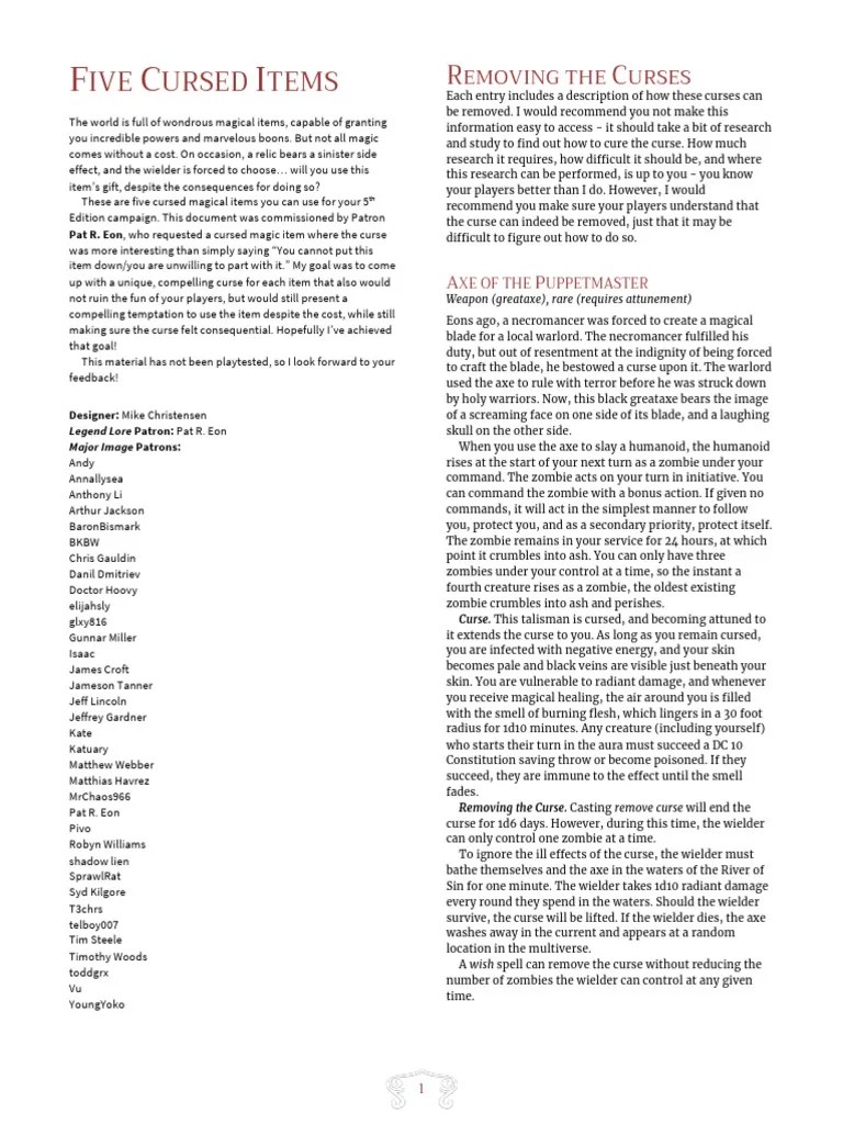 202401 Five Cursed Items PDF Dagger