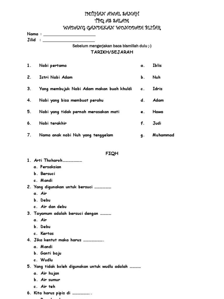 Contoh Soal Untuk Anak Tk B