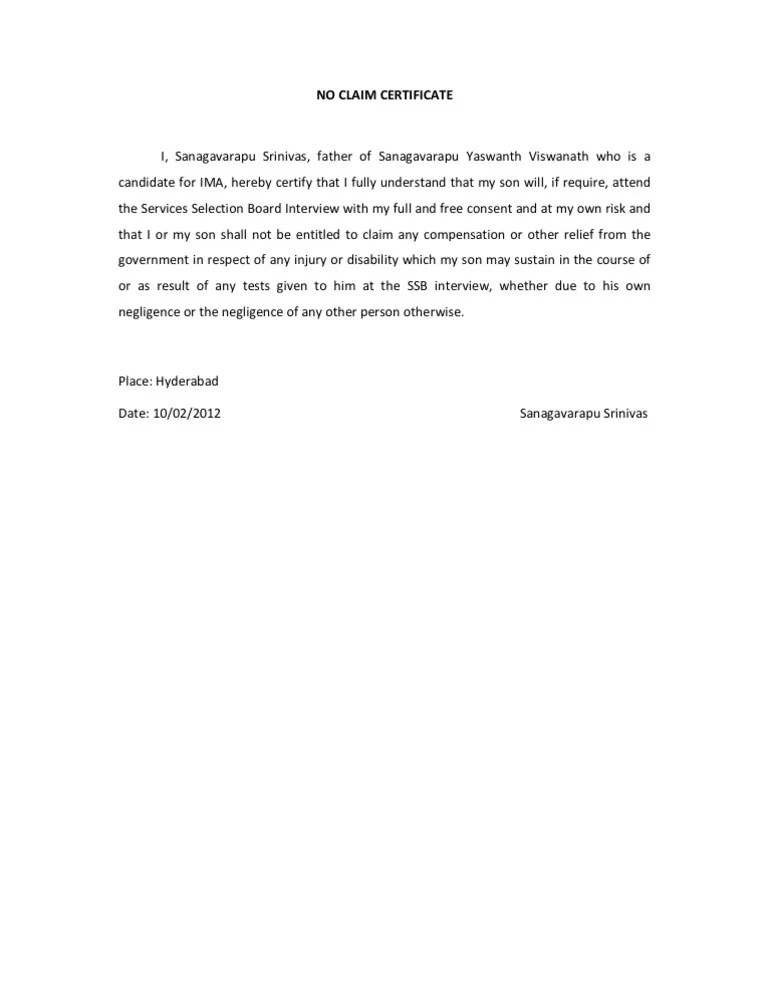 No Claim Certificate PDF