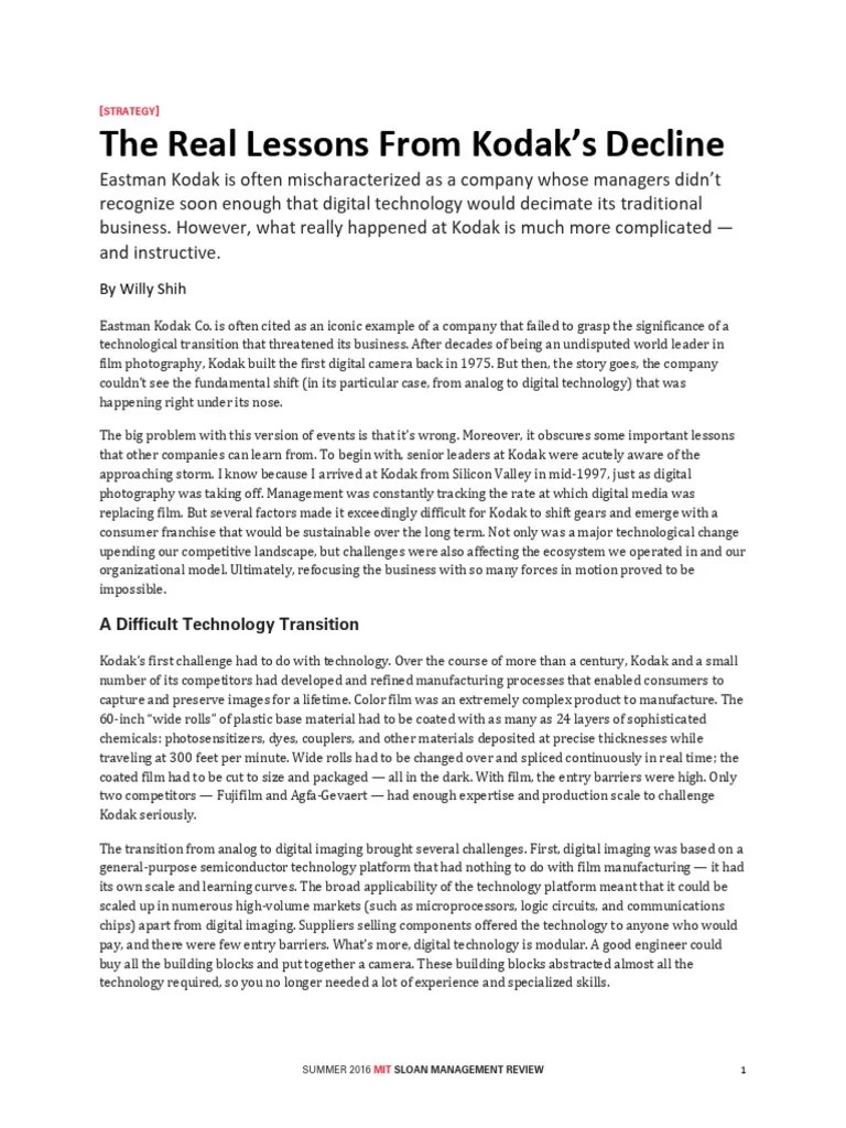 Kodak's Decline Key Lessons Learned PDF Sony Digital Imaging