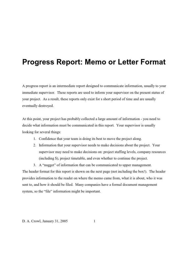 Progress Report Memorandum Information