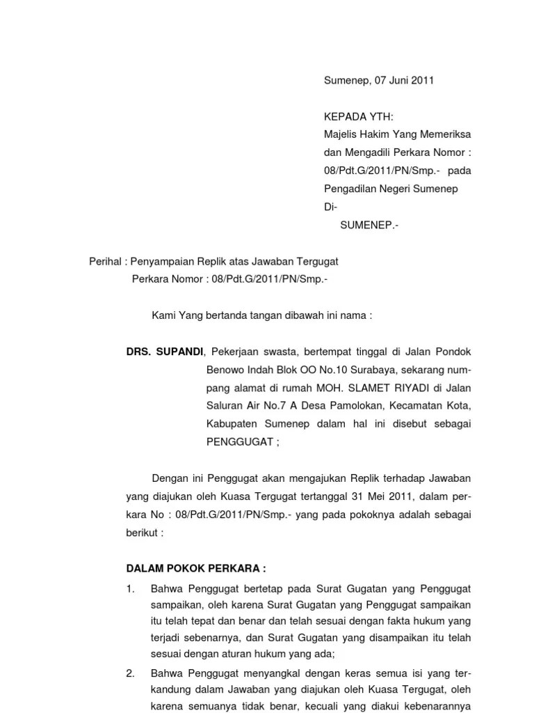 Contoh eksepsi perdata wan prestasi / surat kuasa perdata wanprestasi page 1 line 17qq contoh surat kuasa khusus perkara perdata wanprestasi. Contoh Surat Jawaban Gugatan Perdata Wanprestasi Edukasi Lif Co Id