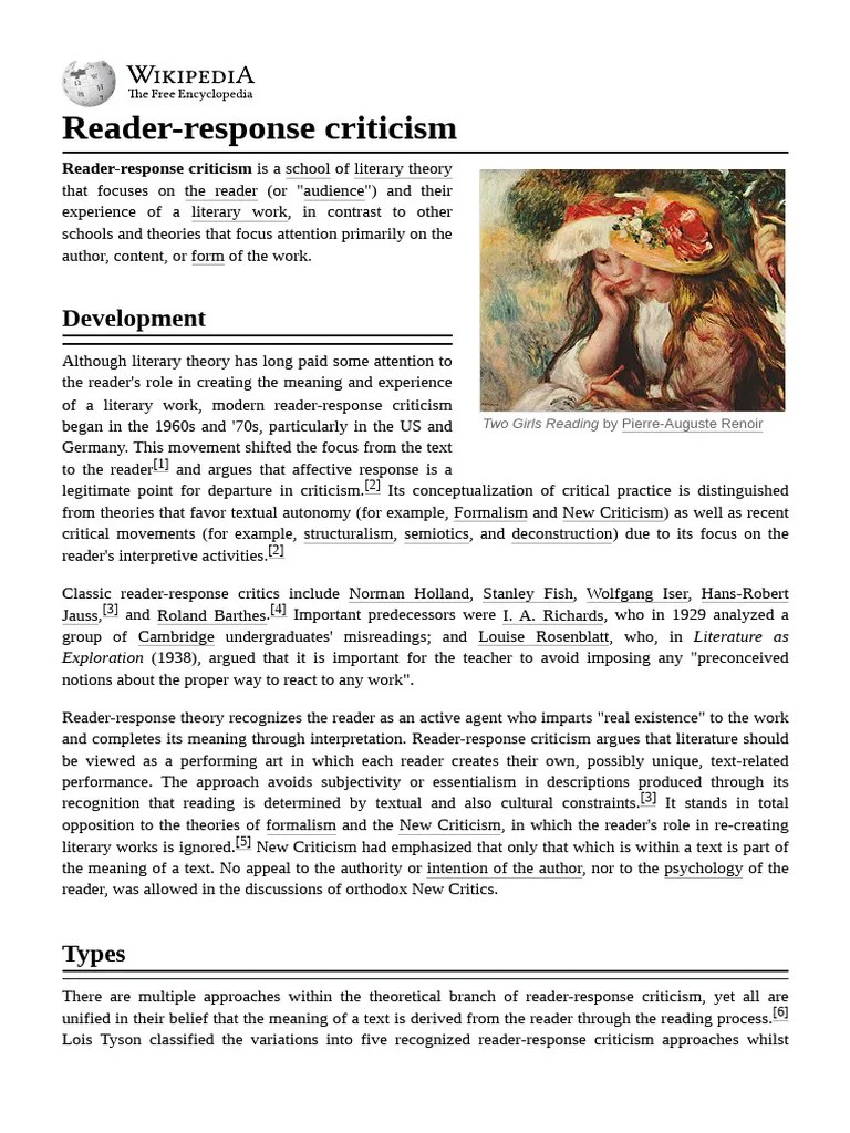ReaderResponse Criticism Explained PDF Liberal Arts Education