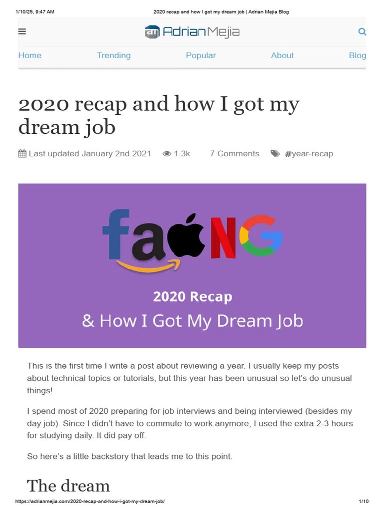 2020 Recap and How I Got My Dream Job Adrian Mejia Blog PDF