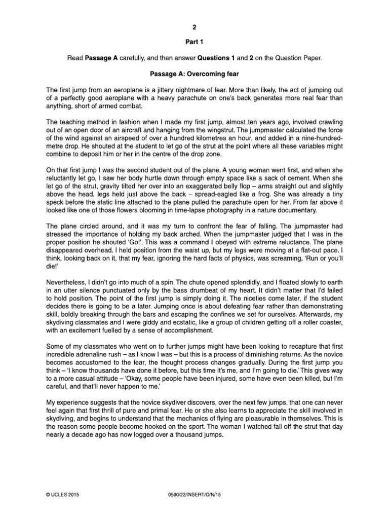 Fear Reading Passage PDF