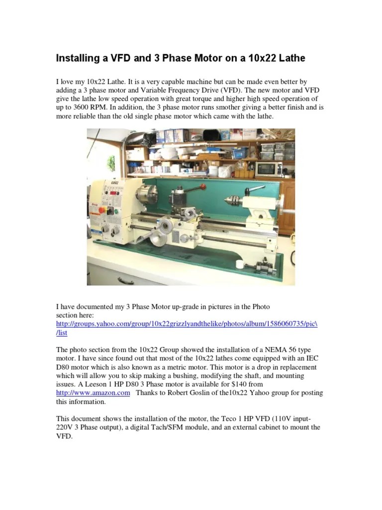 Install VFD On Grizzly G0602 10x22 Lathe PDF Electrical Connector