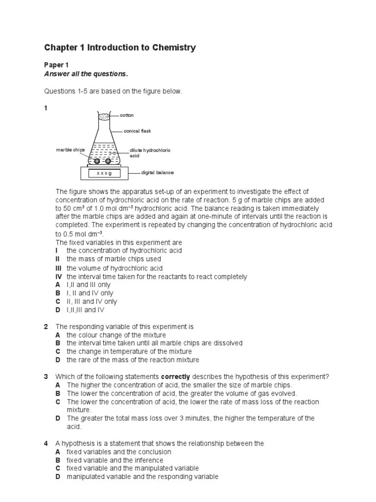 Chemistry Quiz Chapter 1 Form 4 PDF Concentration Experiment