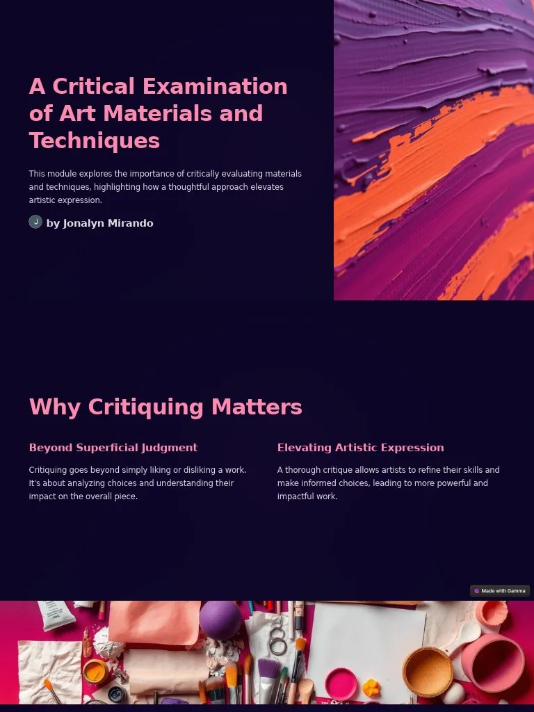 A Critical Examination of Art Materials and Techniques PDF The Arts