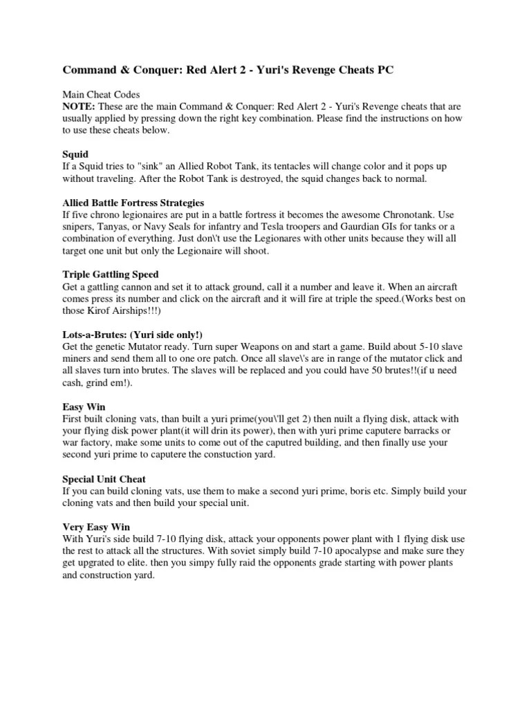 Command &amp; Conquer Red Alert 2 - Yuri - S Revenge Cheats PC | PDF 