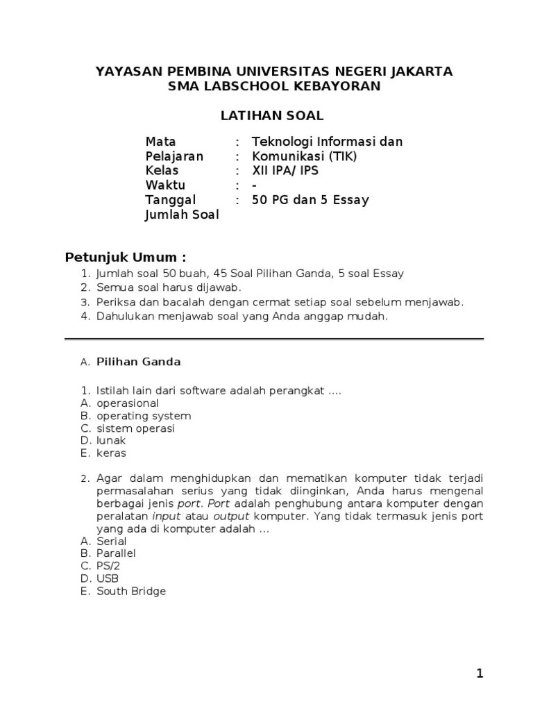 Latihan Soal Ujian Sekolah Tik 2012