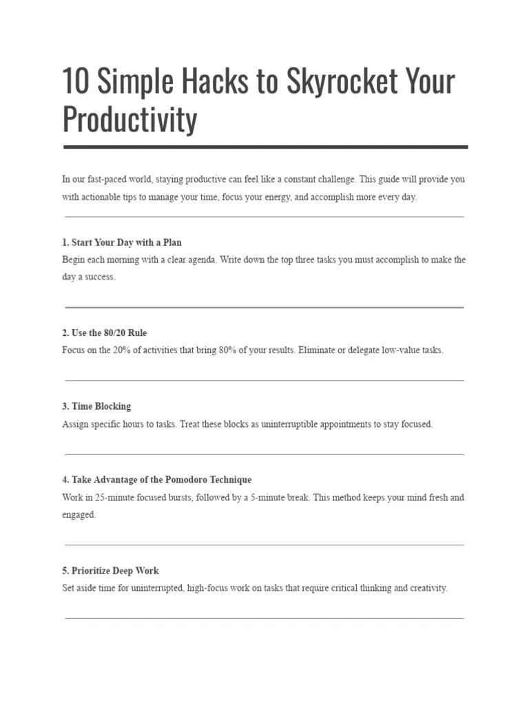 10 Simple Hacks To Skyrocket Your Productivity Pdf